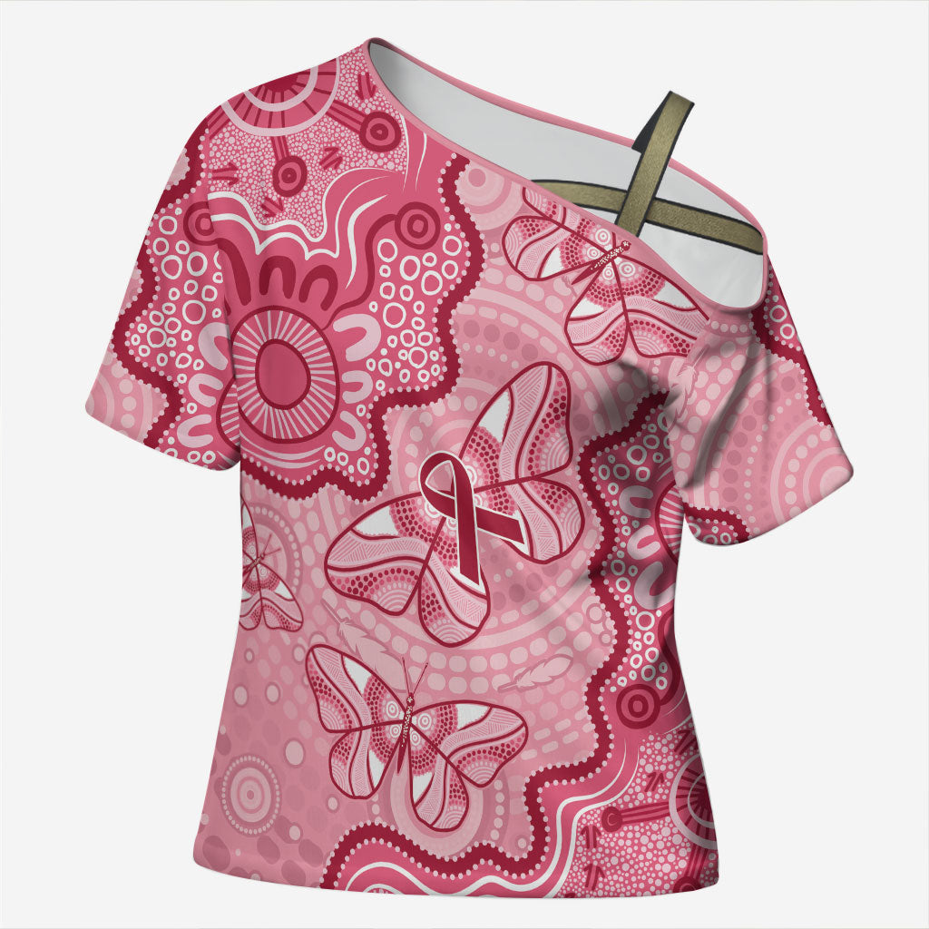 Australia Indigenous Mother's Day Cross Shoulder Shirt Breast Cancer Survivor