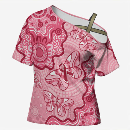 Australia Indigenous Mother's Day Cross Shoulder Shirt Breast Cancer Survivor