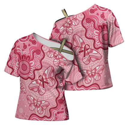 Australia Indigenous Mother's Day Cross Shoulder Shirt Breast Cancer Survivor