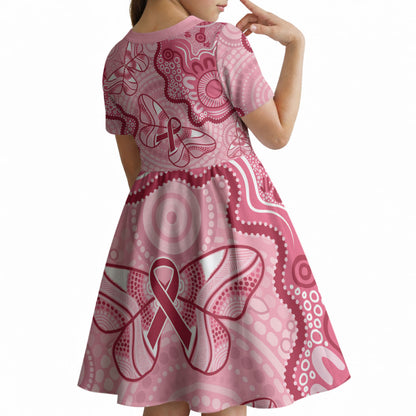 Australia Indigenous Mother's Day Kid Short Sleeve Dress Breast Cancer Survivor