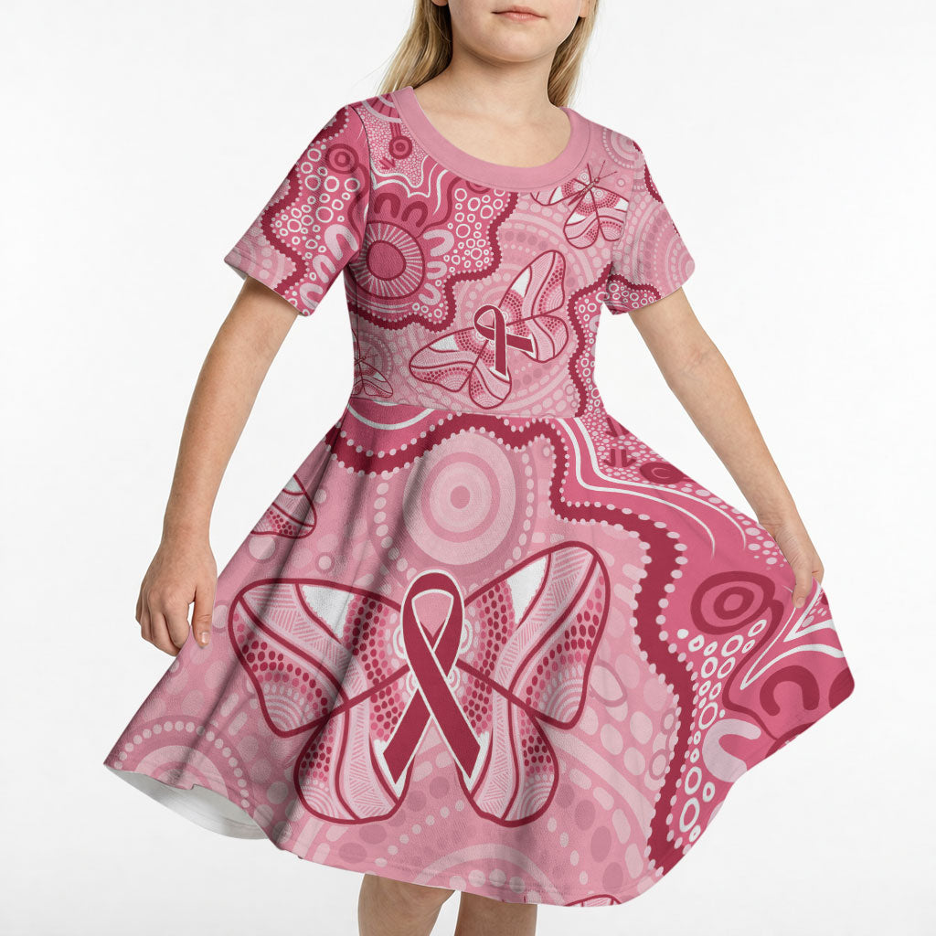 Australia Indigenous Mother's Day Kid Short Sleeve Dress Breast Cancer Survivor