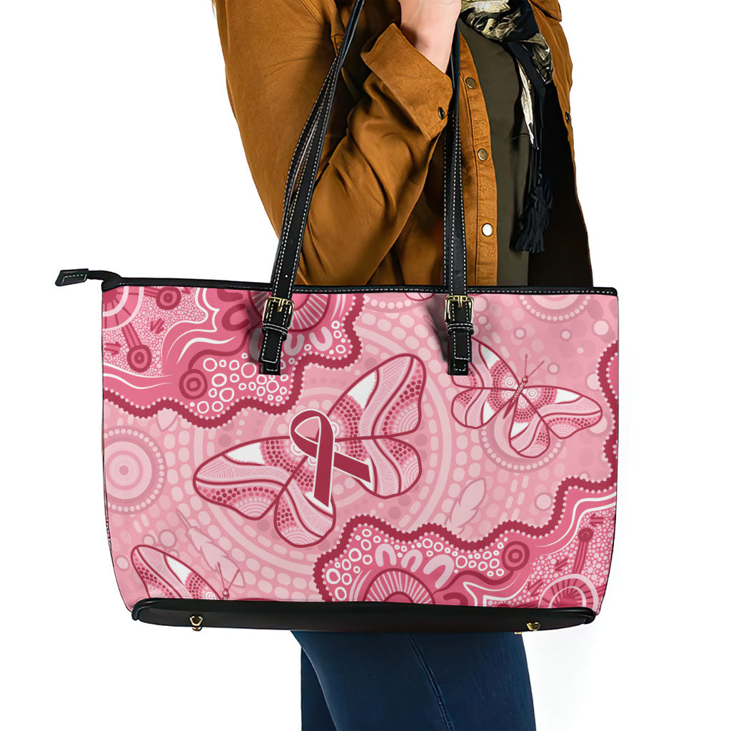 Australia Indigenous Mother's Day Leather Tote Bag Breast Cancer Survivor
