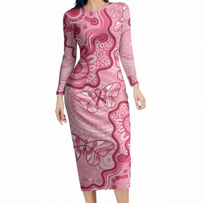 Australia Indigenous Mother's Day Long Sleeve Bodycon Dress Breast Cancer Survivor