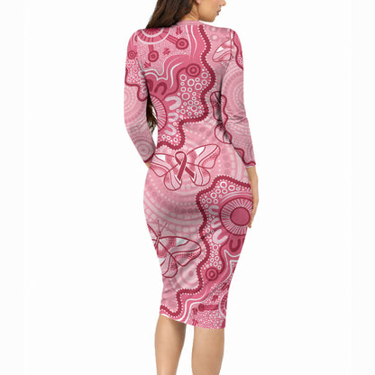 Australia Indigenous Mother's Day Long Sleeve Bodycon Dress Breast Cancer Survivor
