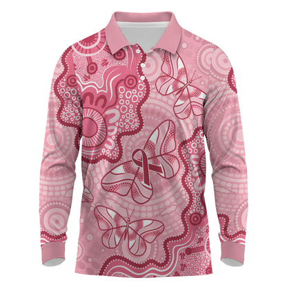 Australia Indigenous Mother's Day Long Sleeve Polo Shirt Breast Cancer Survivor