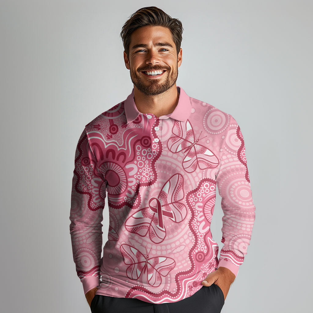 Australia Indigenous Mother's Day Long Sleeve Polo Shirt Breast Cancer Survivor