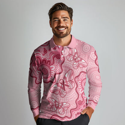 Australia Indigenous Mother's Day Long Sleeve Polo Shirt Breast Cancer Survivor