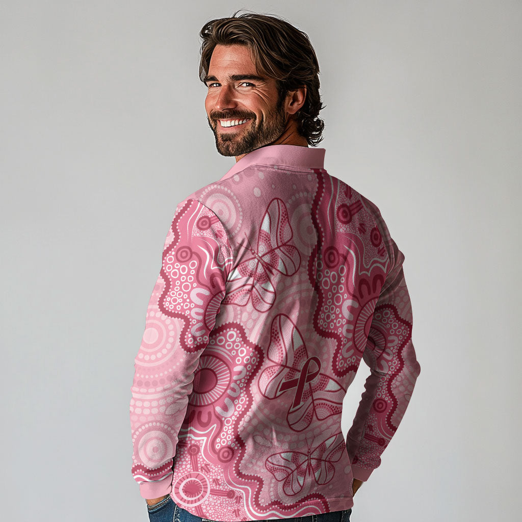 Australia Indigenous Mother's Day Long Sleeve Polo Shirt Breast Cancer Survivor