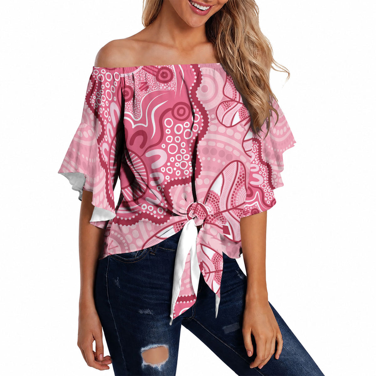 Australia Indigenous Mother's Day Off Shoulder Wrap Waist Top Breast Cancer Survivor