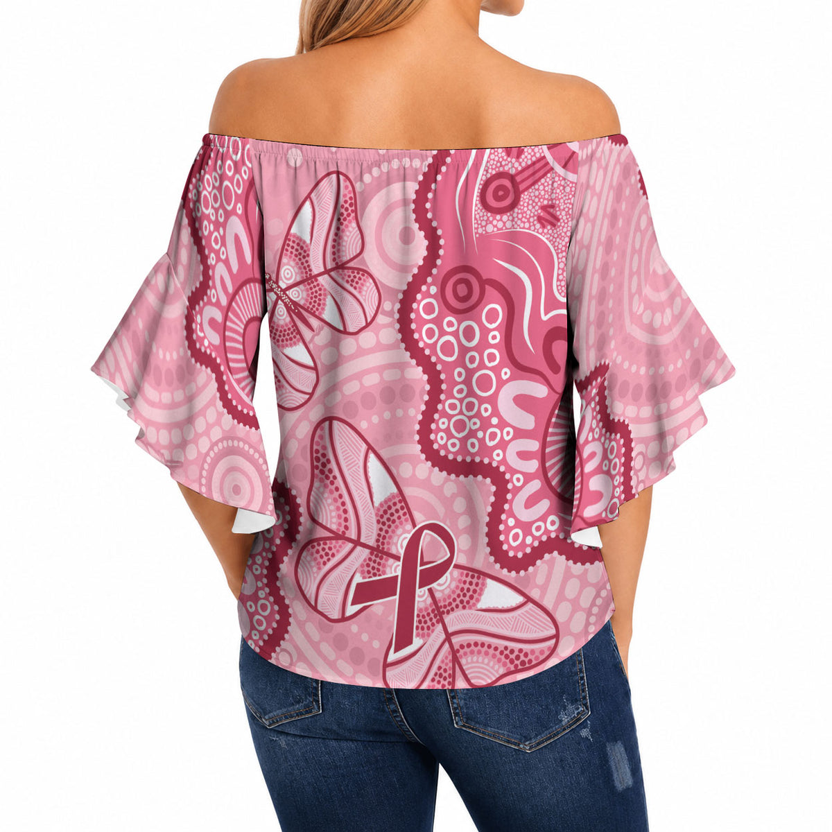 Australia Indigenous Mother's Day Off Shoulder Wrap Waist Top Breast Cancer Survivor