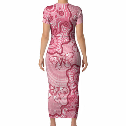 Australia Indigenous Mother's Day Short Sleeve Bodycon Dress Breast Cancer Survivor