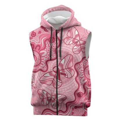 Australia Indigenous Mother's Day Sleeveless Zip Hoodie Breast Cancer Survivor