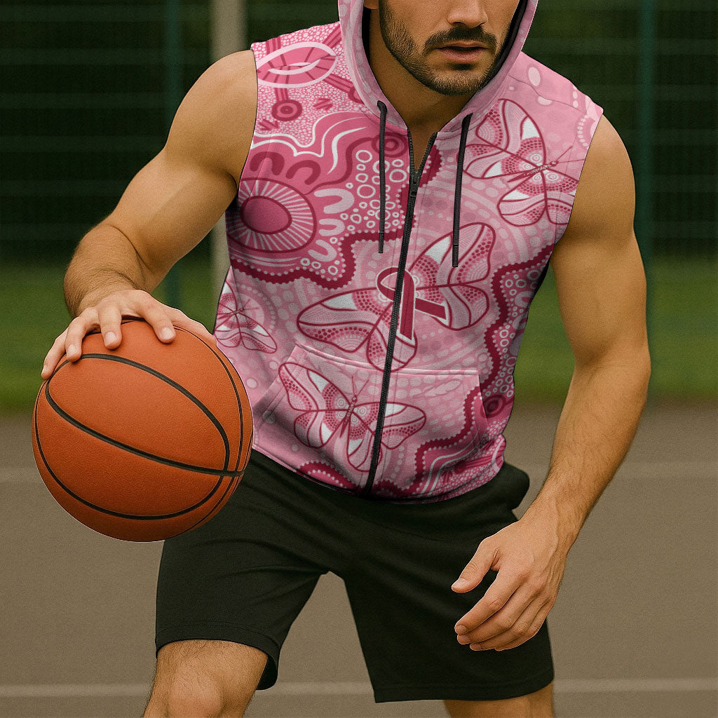 Australia Indigenous Mother's Day Sleeveless Zip Hoodie Breast Cancer Survivor