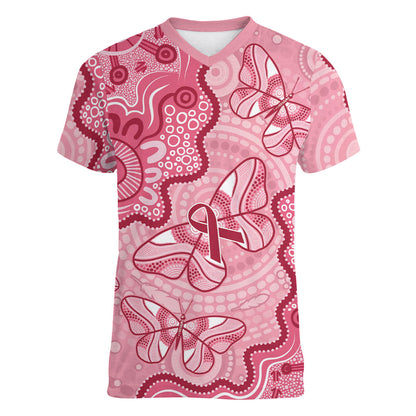 Australia Indigenous Mother's Day Women V-Neck T-Shirt Breast Cancer Survivor