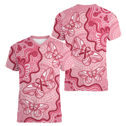 Australia Indigenous Mother's Day Women V-Neck T-Shirt Breast Cancer Survivor