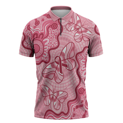 Australia Indigenous Mother's Day Zipper Polo Shirt Breast Cancer Survivor