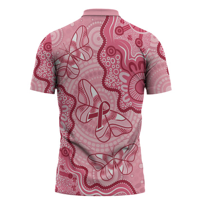 Australia Indigenous Mother's Day Zipper Polo Shirt Breast Cancer Survivor