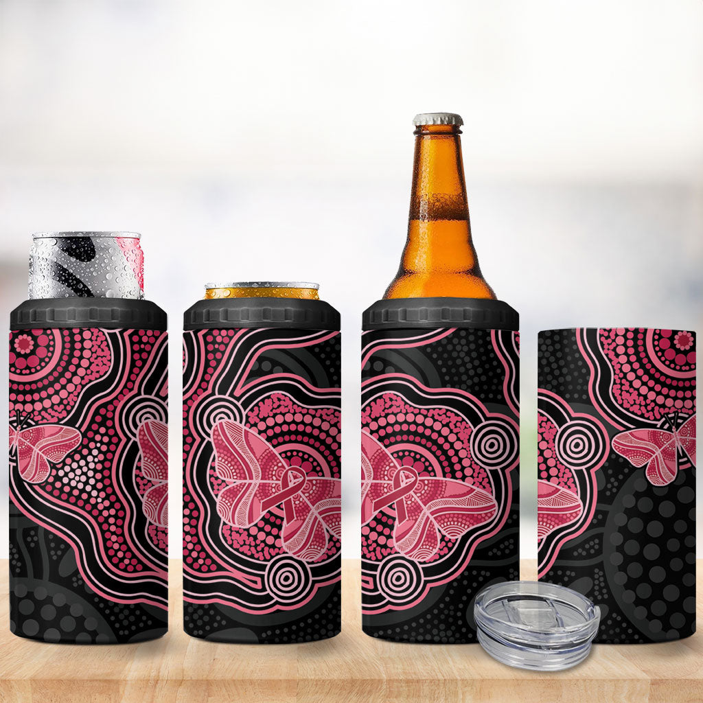 Australia Indigenous Mother's Day 4 in 1 Can Cooler Tumbler Aboriginal Breast Cancer Ribbon