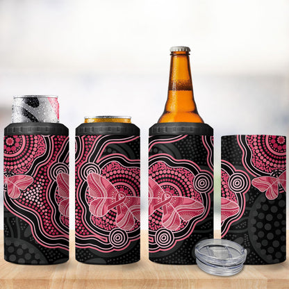 Australia Indigenous Mother's Day 4 in 1 Can Cooler Tumbler Aboriginal Breast Cancer Ribbon