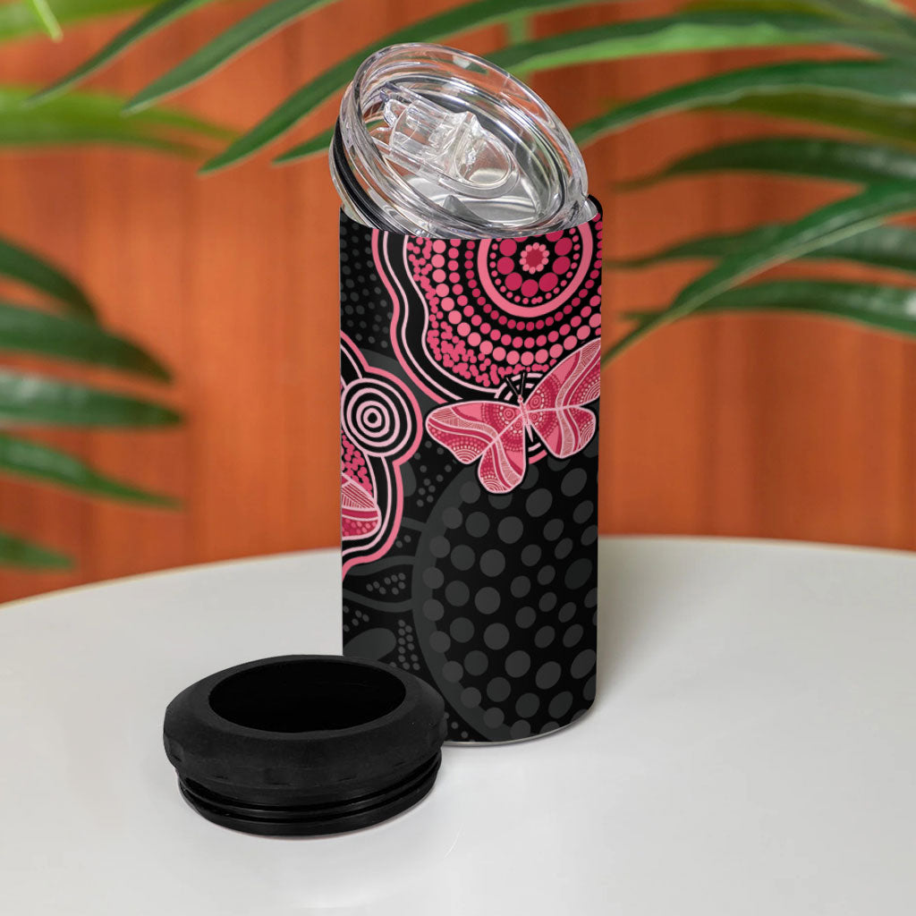 Australia Indigenous Mother's Day 4 in 1 Can Cooler Tumbler Aboriginal Breast Cancer Ribbon