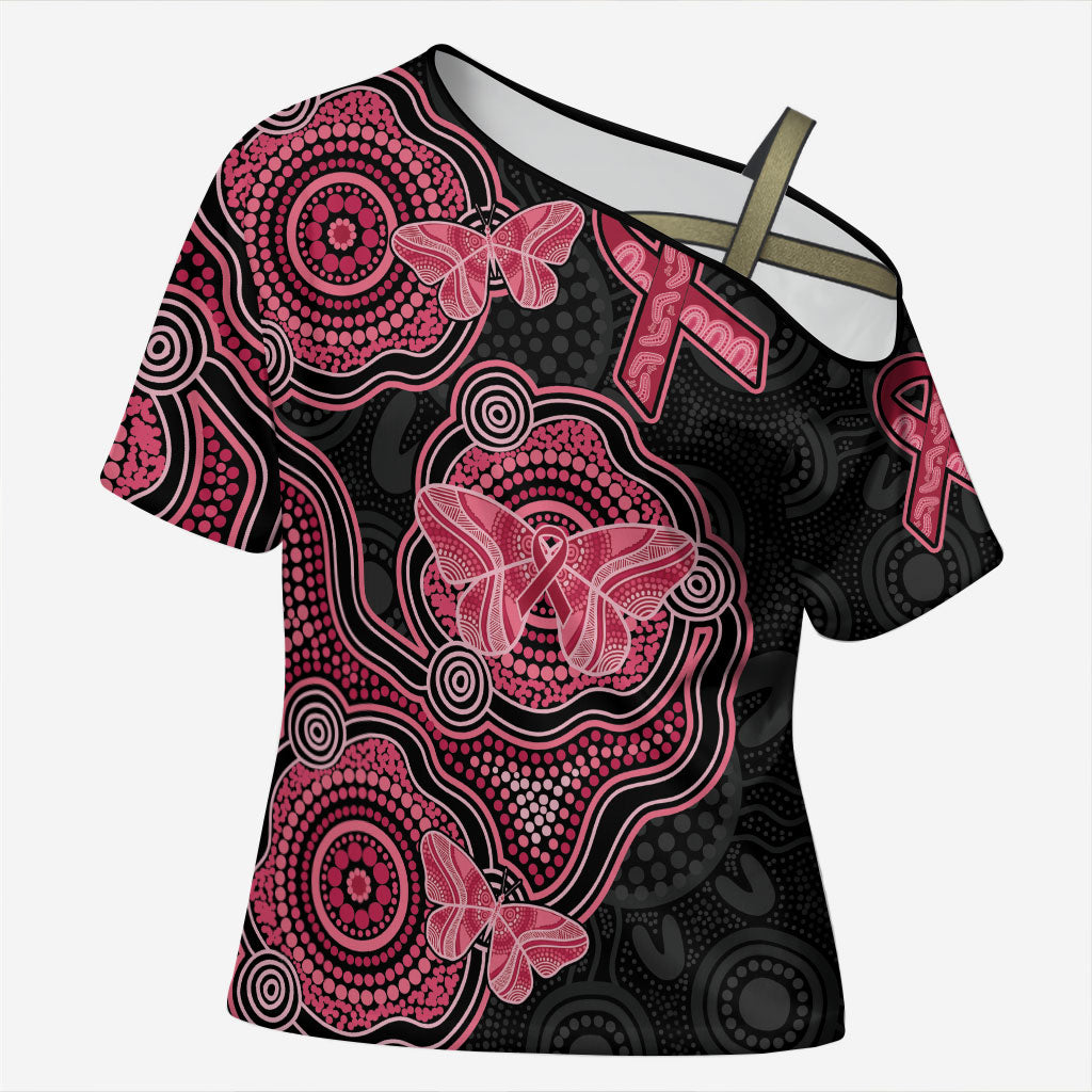 Australia Indigenous Mother's Day Cross Shoulder Shirt Aboriginal Breast Cancer Ribbon