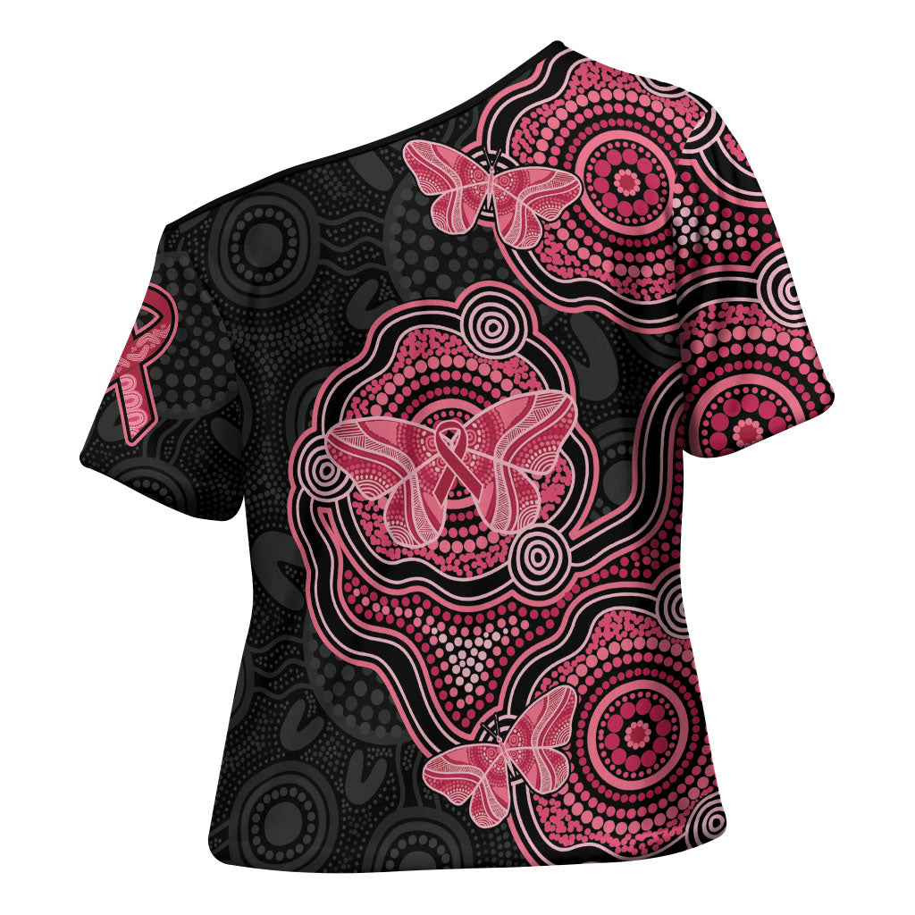 Australia Indigenous Mother's Day Cross Shoulder Shirt Aboriginal Breast Cancer Ribbon