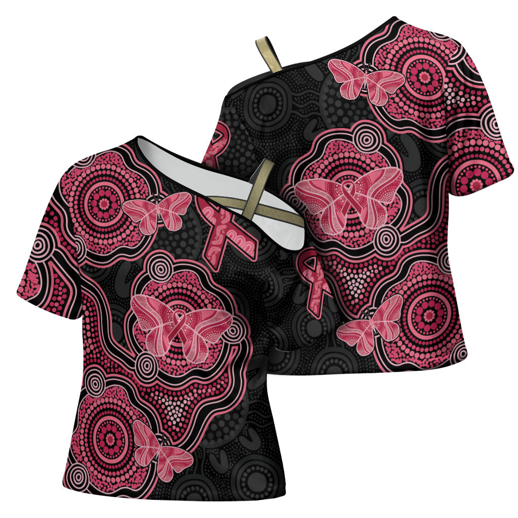 Australia Indigenous Mother's Day Cross Shoulder Shirt Aboriginal Breast Cancer Ribbon