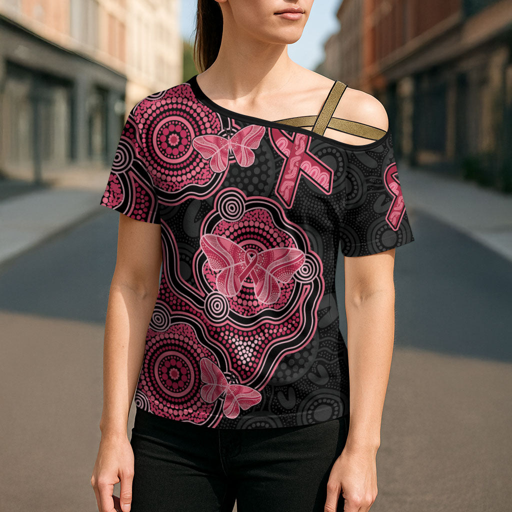 Australia Indigenous Mother's Day Cross Shoulder Shirt Aboriginal Breast Cancer Ribbon