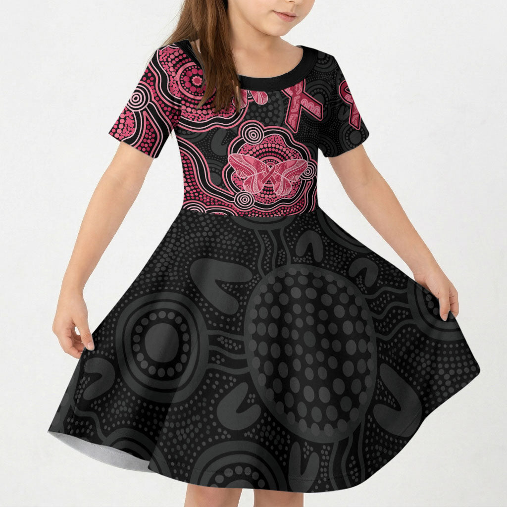 Australia Indigenous Mother's Day Kid Short Sleeve Dress Aboriginal Breast Cancer Ribbon