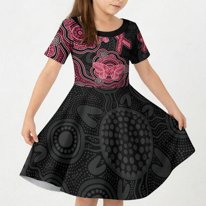 Australia Indigenous Mother's Day Kid Short Sleeve Dress Aboriginal Breast Cancer Ribbon