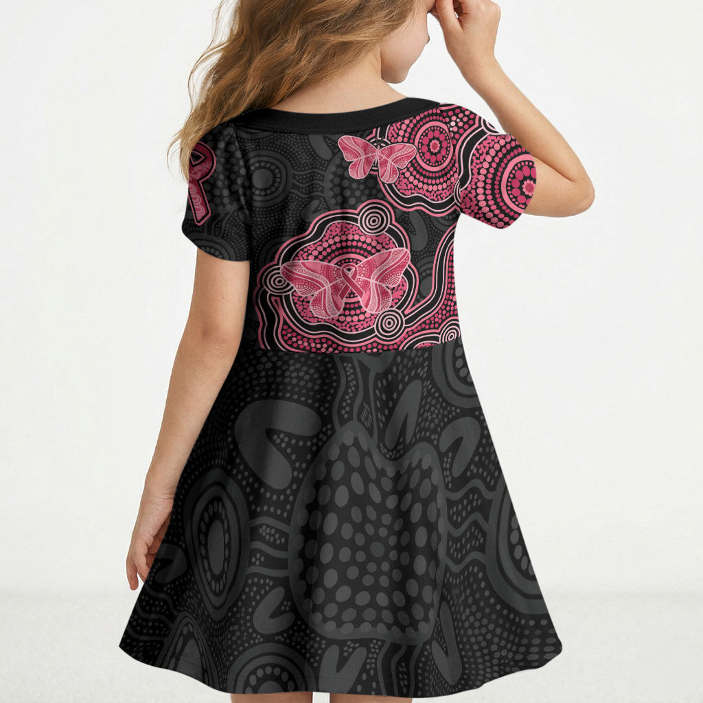Australia Indigenous Mother's Day Kid Short Sleeve Dress Aboriginal Breast Cancer Ribbon