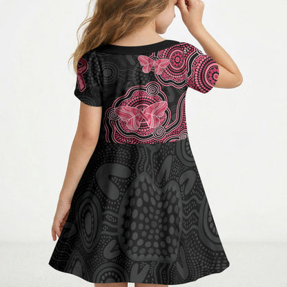 Australia Indigenous Mother's Day Kid Short Sleeve Dress Aboriginal Breast Cancer Ribbon