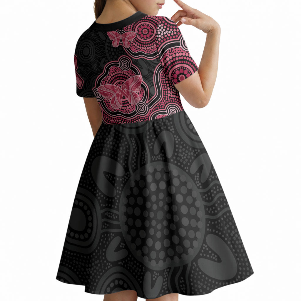 Australia Indigenous Mother's Day Kid Short Sleeve Dress Aboriginal Breast Cancer Ribbon