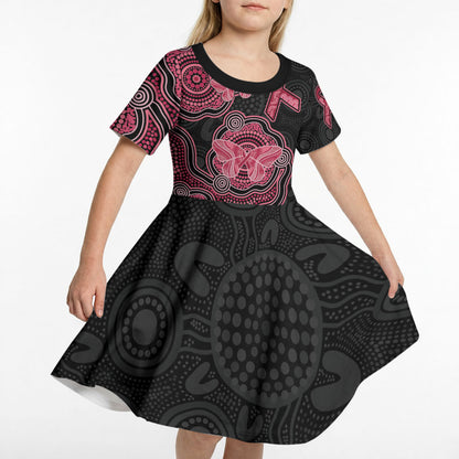 Australia Indigenous Mother's Day Kid Short Sleeve Dress Aboriginal Breast Cancer Ribbon