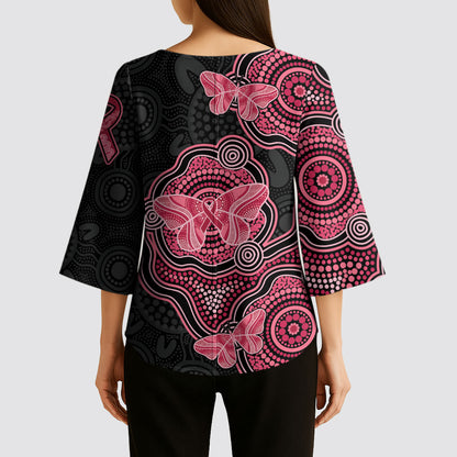 Australia Indigenous Mother's Day Kimono Sleeve Blouse Aboriginal Breast Cancer Ribbon