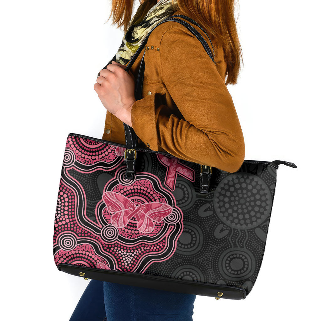 Australia Indigenous Mother's Day Leather Tote Bag Aboriginal Breast Cancer Ribbon