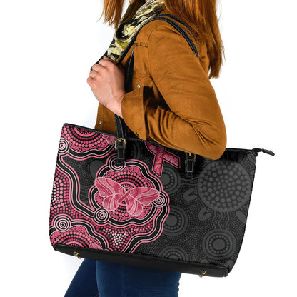 Australia Indigenous Mother's Day Leather Tote Bag Aboriginal Breast Cancer Ribbon