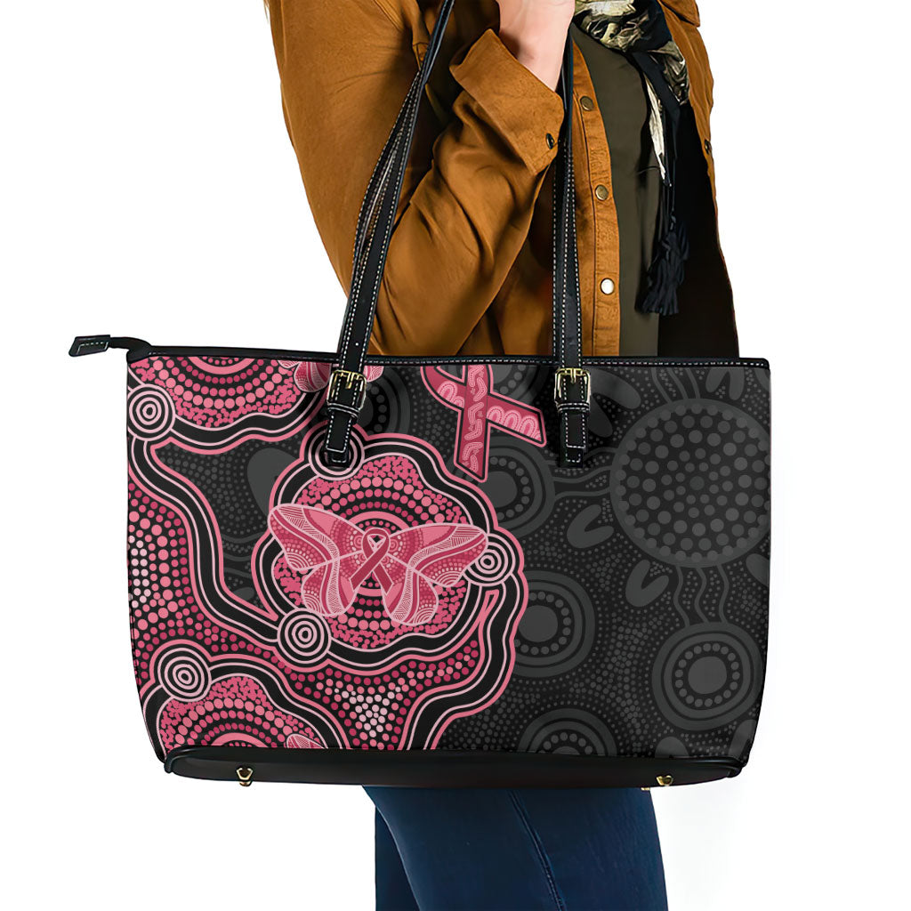Australia Indigenous Mother's Day Leather Tote Bag Aboriginal Breast Cancer Ribbon