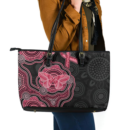 Australia Indigenous Mother's Day Leather Tote Bag Aboriginal Breast Cancer Ribbon