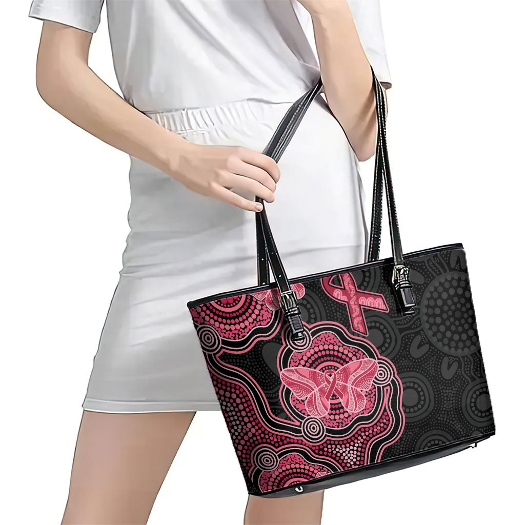 Australia Indigenous Mother's Day Leather Tote Bag Aboriginal Breast Cancer Ribbon