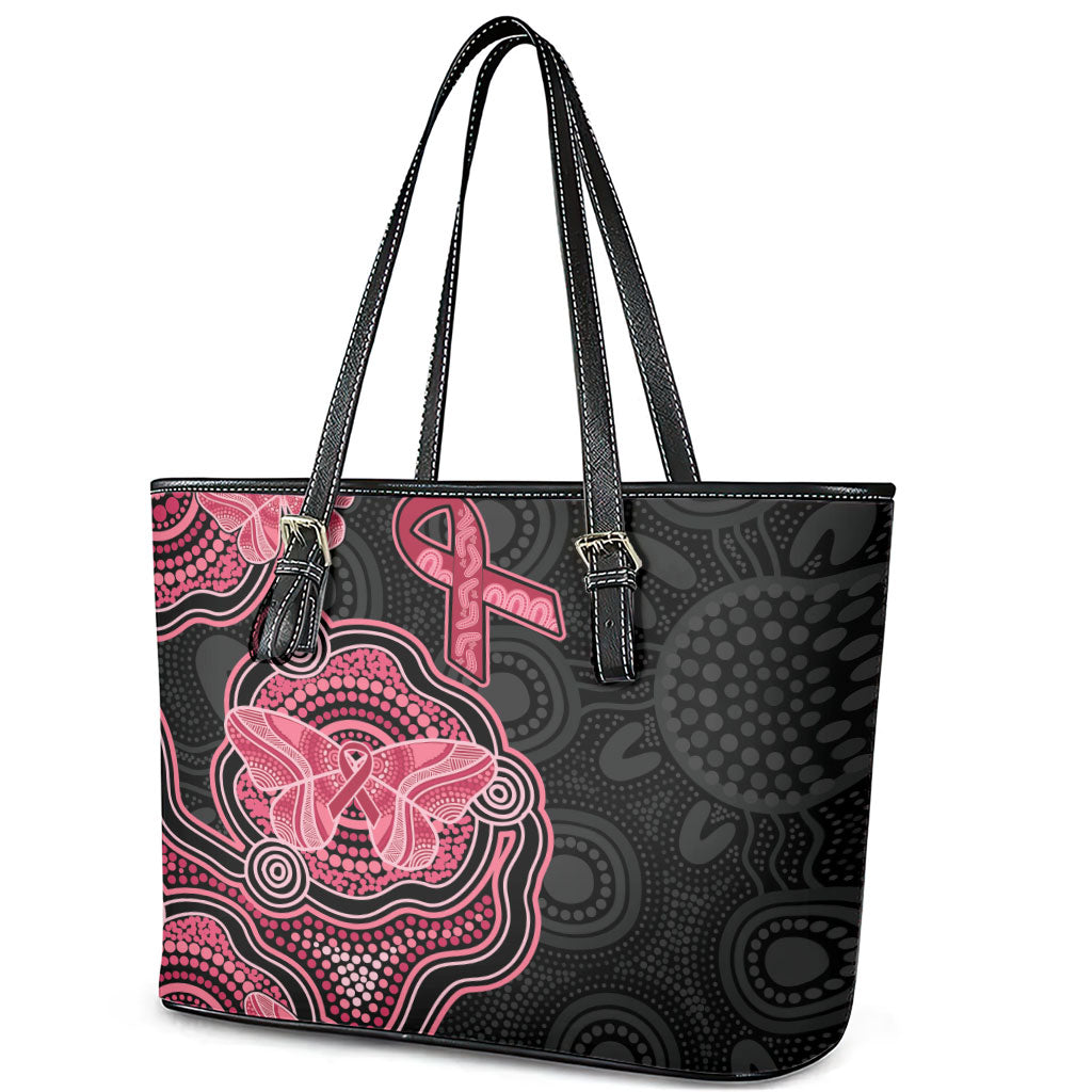 Australia Indigenous Mother's Day Leather Tote Bag Aboriginal Breast Cancer Ribbon