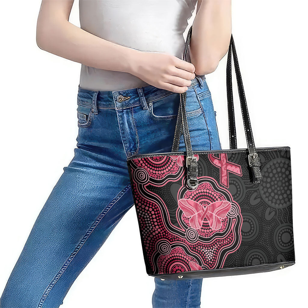 Australia Indigenous Mother's Day Leather Tote Bag Aboriginal Breast Cancer Ribbon