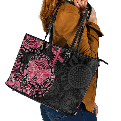 Australia Indigenous Mother's Day Leather Tote Bag Aboriginal Breast Cancer Ribbon