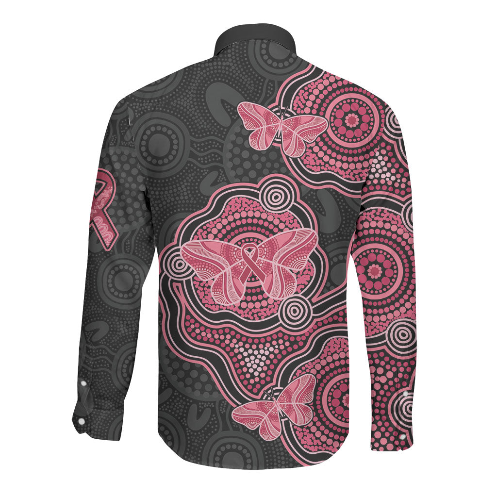 Australia Indigenous Mother's Day Long Sleeve Button Shirt Aboriginal Breast Cancer Ribbon