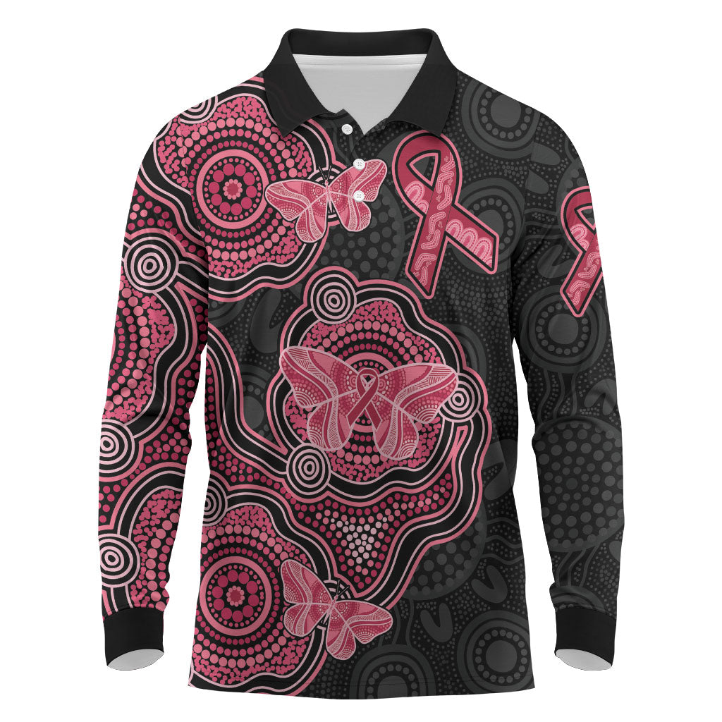 Australia Indigenous Mother's Day Long Sleeve Polo Shirt Aboriginal Breast Cancer Ribbon