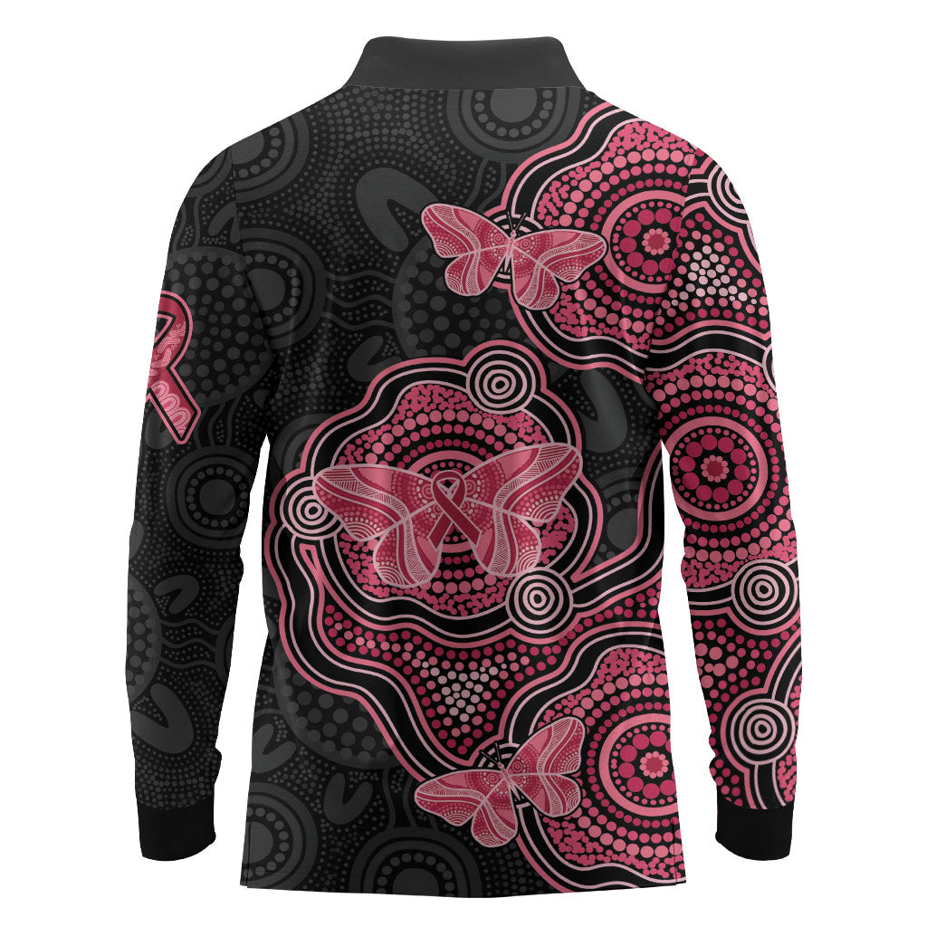 Australia Indigenous Mother's Day Long Sleeve Polo Shirt Aboriginal Breast Cancer Ribbon