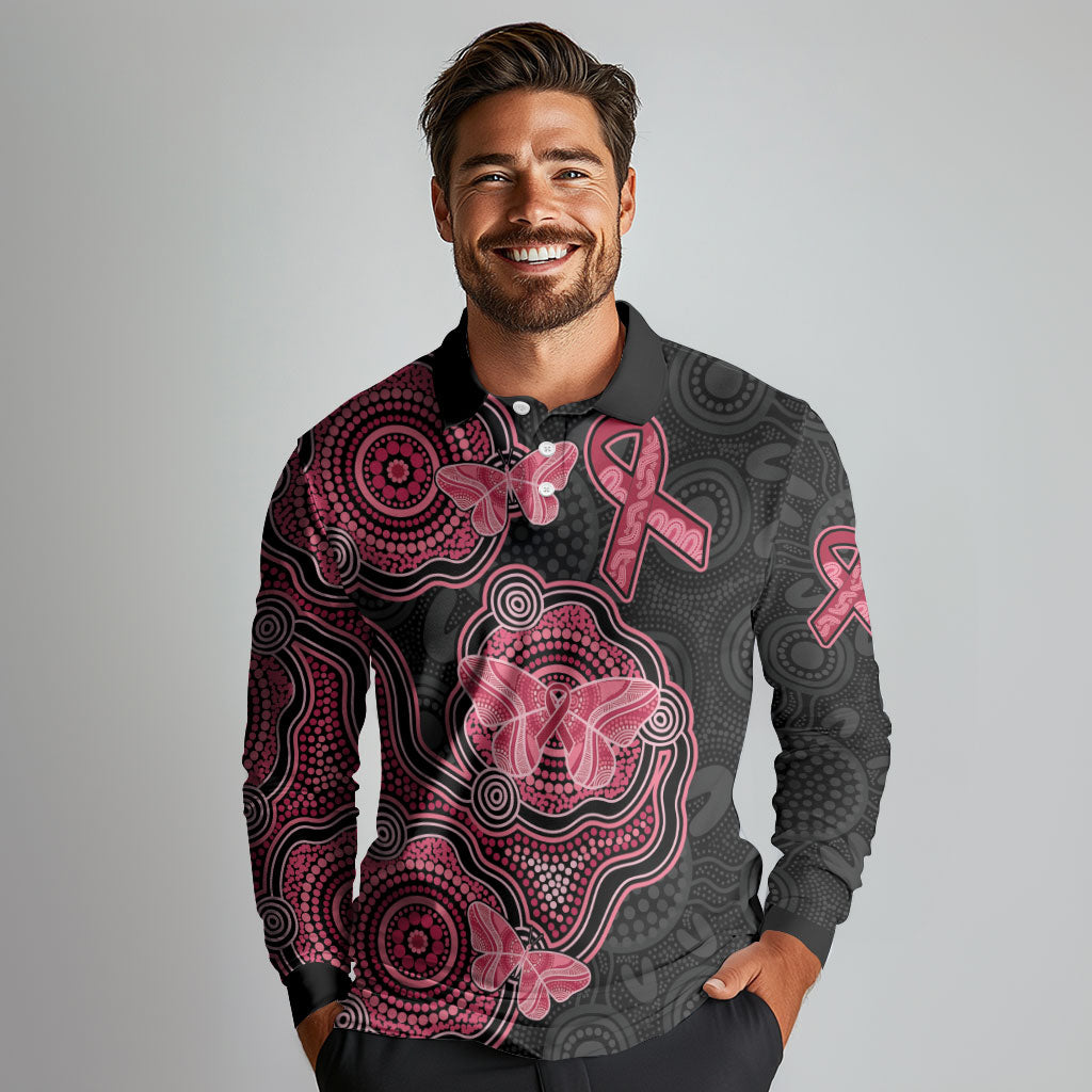 Australia Indigenous Mother's Day Long Sleeve Polo Shirt Aboriginal Breast Cancer Ribbon
