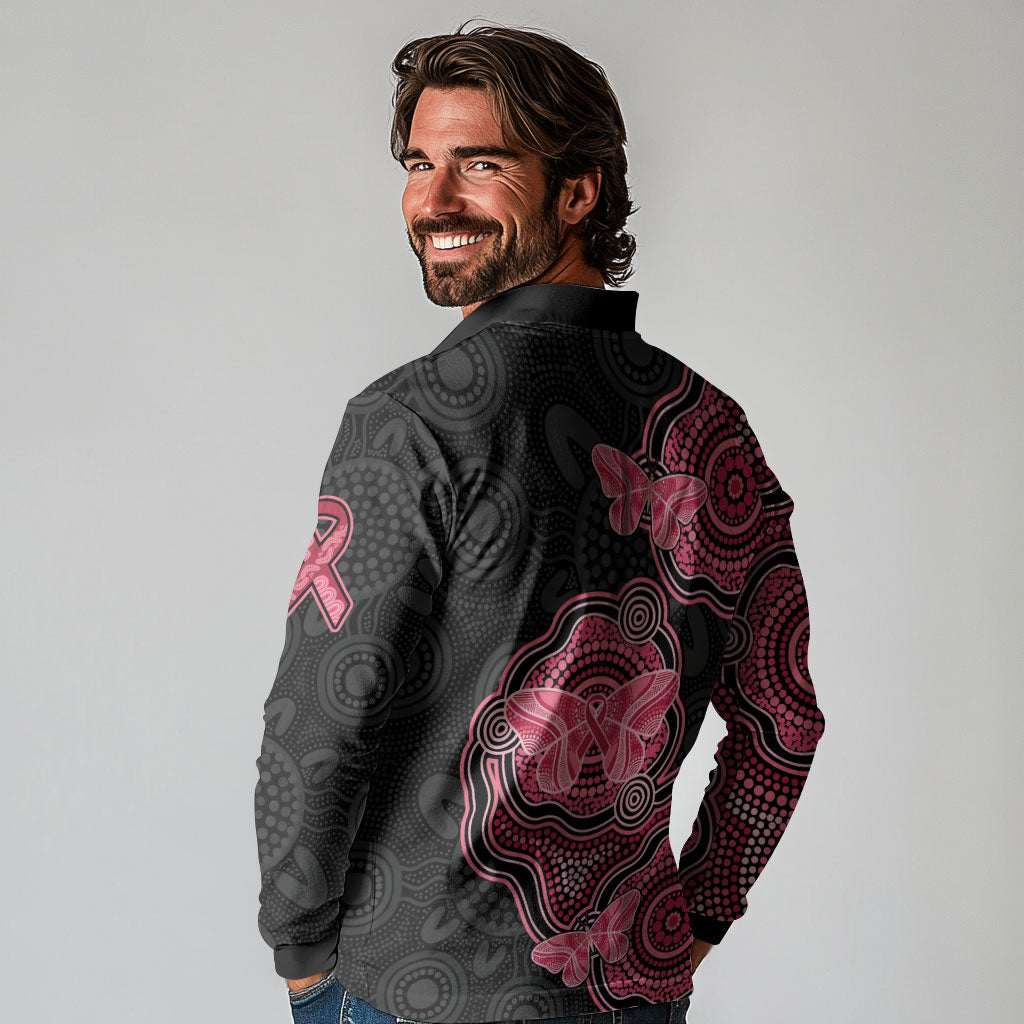 Australia Indigenous Mother's Day Long Sleeve Polo Shirt Aboriginal Breast Cancer Ribbon