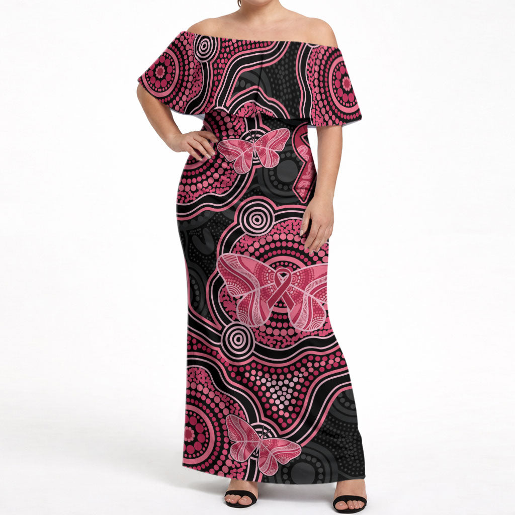 Australia Indigenous Mother's Day Off Shoulder Maxi Dress Aboriginal Breast Cancer Ribbon