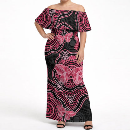 Australia Indigenous Mother's Day Off Shoulder Maxi Dress Aboriginal Breast Cancer Ribbon
